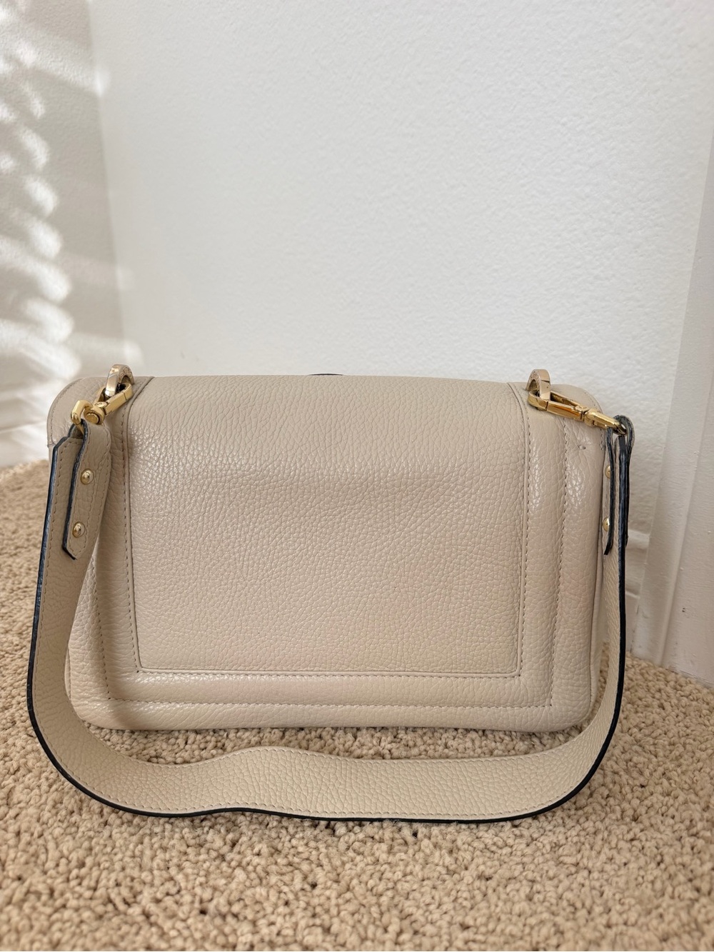 Valentino By Mario Valentino Cream Pebbled Leather Shoulder Bag with V Logo - Picture 12 of 15